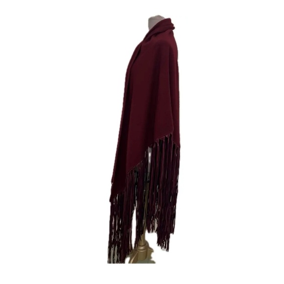 Hermes Cashmere Burgundy Fringe Shawl - Picture 2 of 8